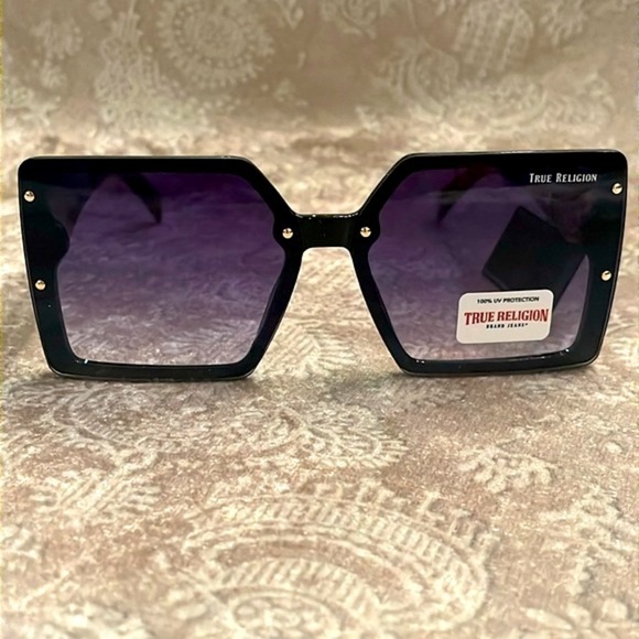Brand New True Religion Oversized Square Sunglasses Tortoise Purple Lens - Picture 9 of 15